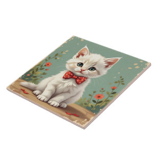 Gato branco fofo e adorável com gravata borboleta