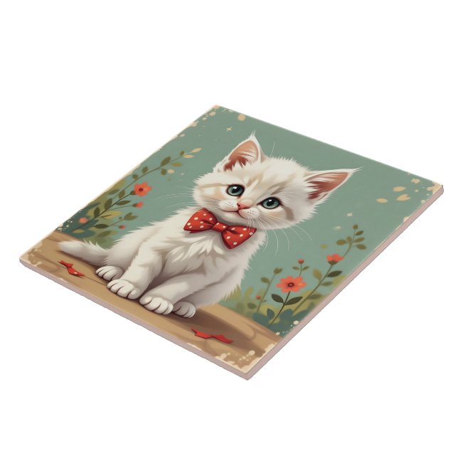 Gato branco fofo e adorável com gravata borboleta (Lateral)