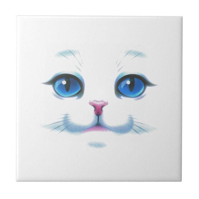 Gato Branco Gelado Olhos Azuis Face (Frente)
