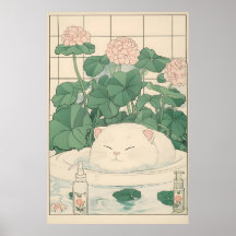 Gato Branco Impressão de Banheira, Arte Japonesa U