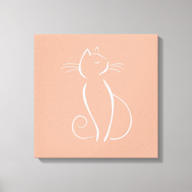 Gato Branco Minimalista em Impressão de Tela Rosa (Frente)