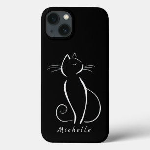 Gato Branco Minimizado em Preto Nome Adicionar