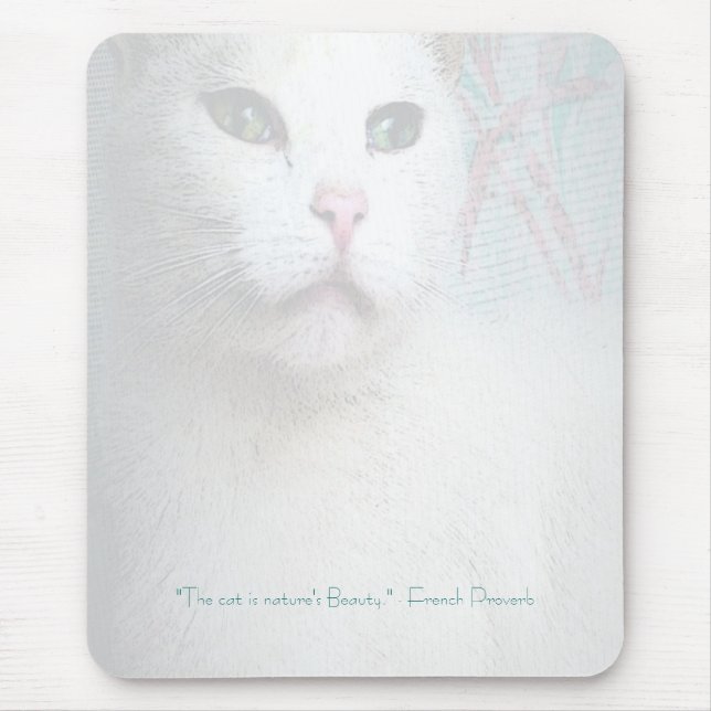 Gato branco Mousepad (Frente)