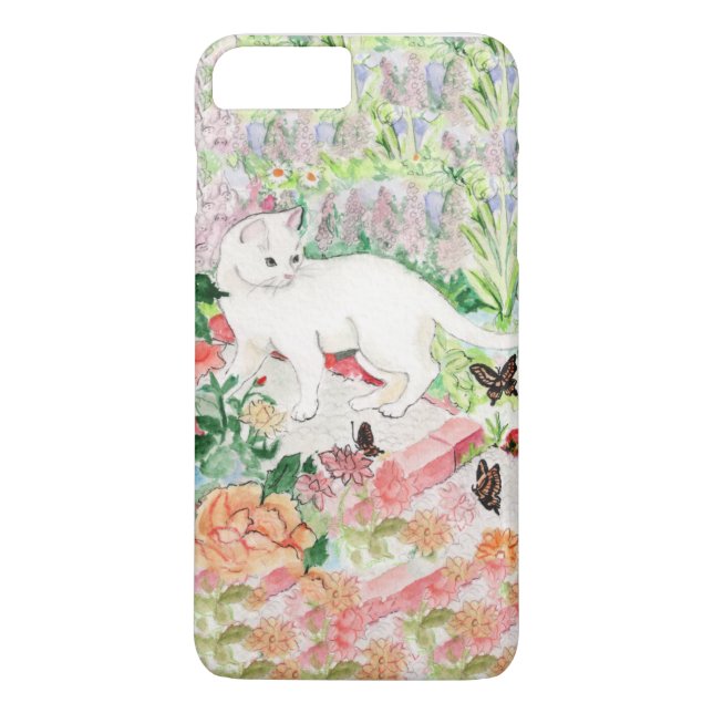 Gato Branco numa capas de iphone de Jardim (Verso)