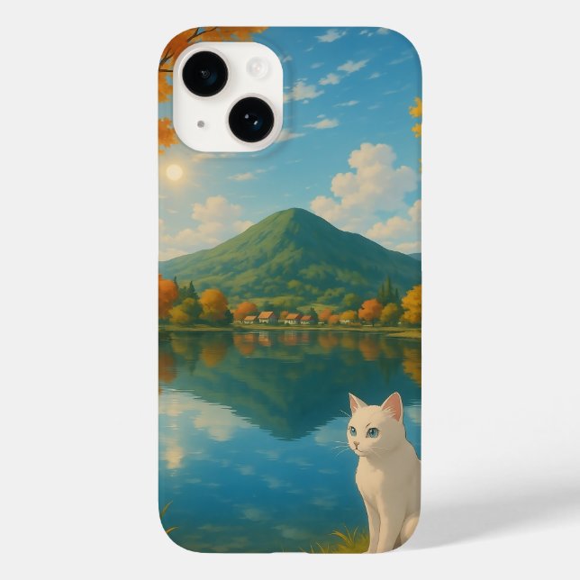 Gato branco pacífico pelo lago - inspirado na natu (Verso)