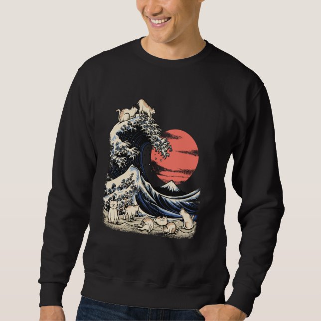 Gato Camisa Japonês Cat Kanagawa Wave Hokusai Kitt (Frente)