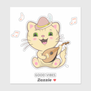 Gato Caramelo Gengibre Tabby Musical Fofo Adesivo