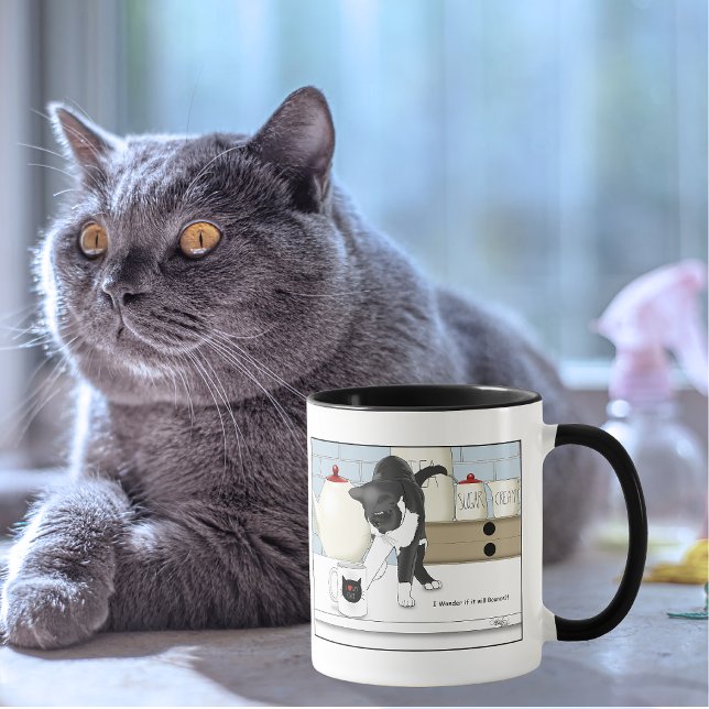 Gato Cinza Branco Curioso Caneca de Chá Engraçada  (Criador carregado)