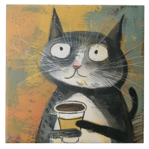 Gato Cinza com Café em Ocre