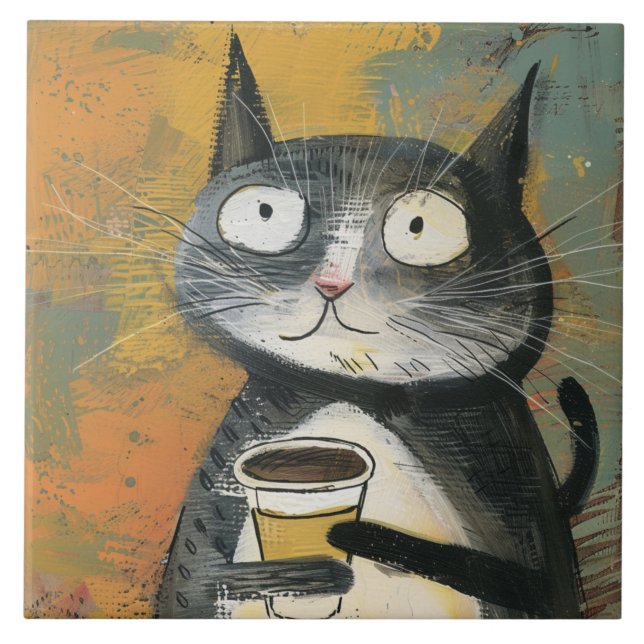 Gato Cinza com Café em Ocre (Frente)