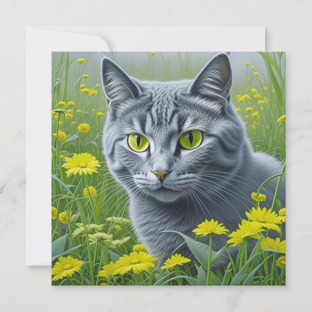 Gato Cinza Fofo com Olhos Amarelos Arte de IA (Frente)