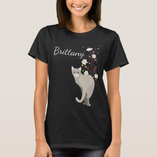 Gato cinzento bonito em camisetas femininas das