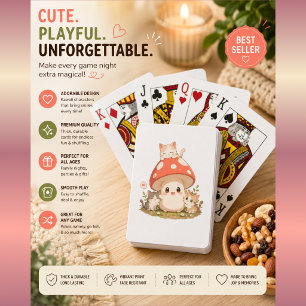 Gato Cogumelo Fofo Cartas de Baralho – Kawaii Cott