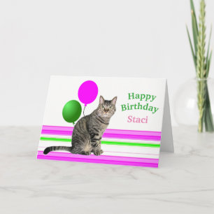 Gato com Balões Cartão de Aniversário para Criança