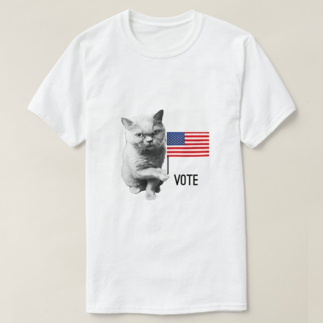 Gato com camiseta American Flag Vote (Frente do Design)