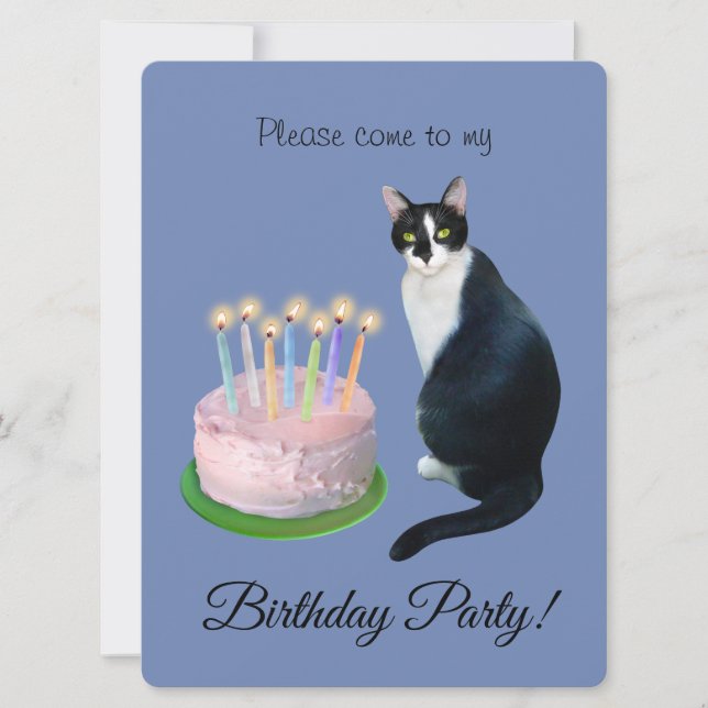 Gato com Convite de aniversário de bolo (Frente)