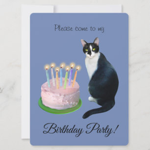 Gato com Convite de aniversário de bolo