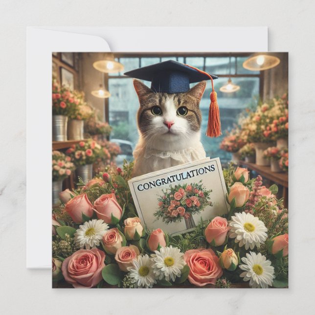 Gato com flor com cartão de Parabéns (Frente)