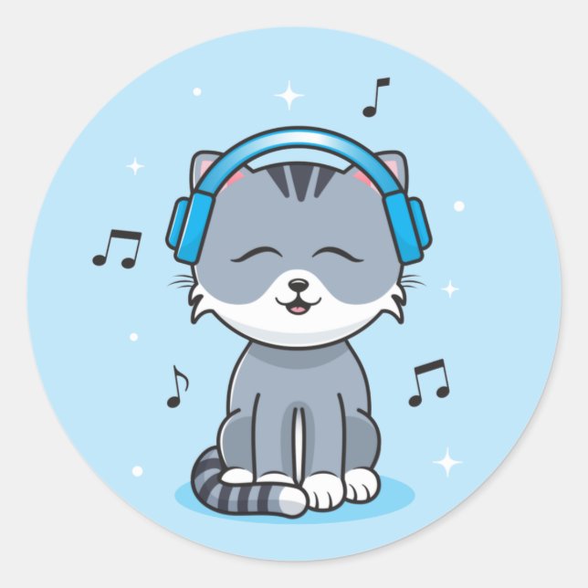 Gato com Fones de Ouvido / Adesivos (Frente)