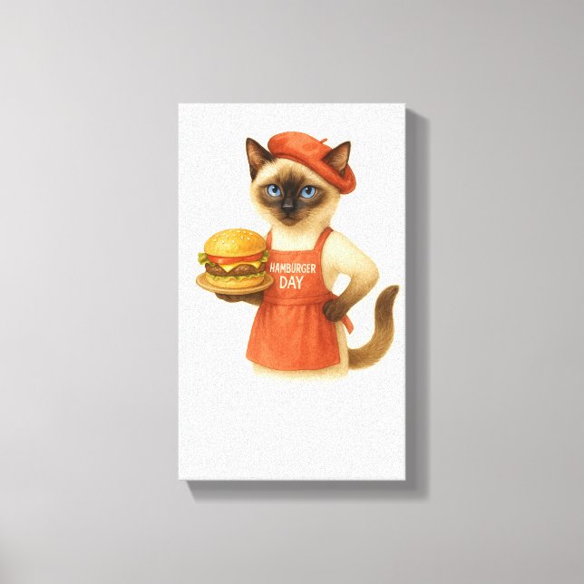 Gato com hambúrguer para decoração de cozinha (Frente)
