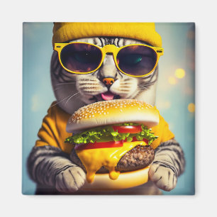 GATO COM Imã de geladeira CHEESEBURGER FUNNY