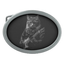 Gato com Jaqueta de couro tocando violão elétrico