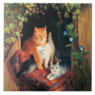 Gato com Kittens, pintura de arte.