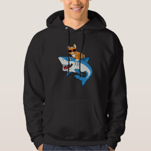 Gato Com Óculos De Sol Pilotando Tubarão Camiseta