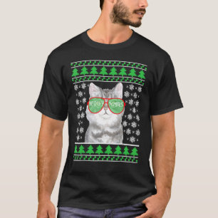 Gato com óculos de sol Suéter de Natal Feliz