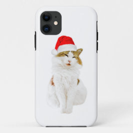Gato com Papai noel de cabeceira na capas de iphon