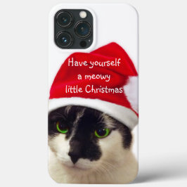 Gato com Papai noel de cabeceira na capas de iphon
