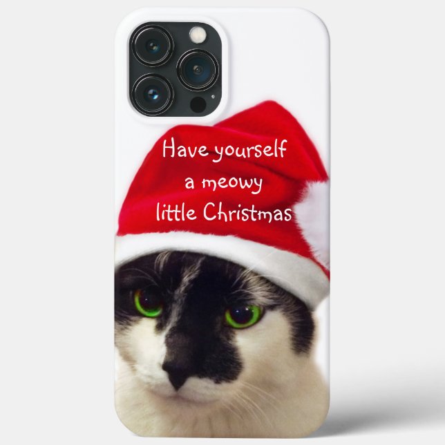 Gato com Papai noel de cabeceira na capas de iphon (Verso)