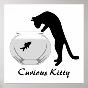 Gato com Poster de Bowl de Peixe