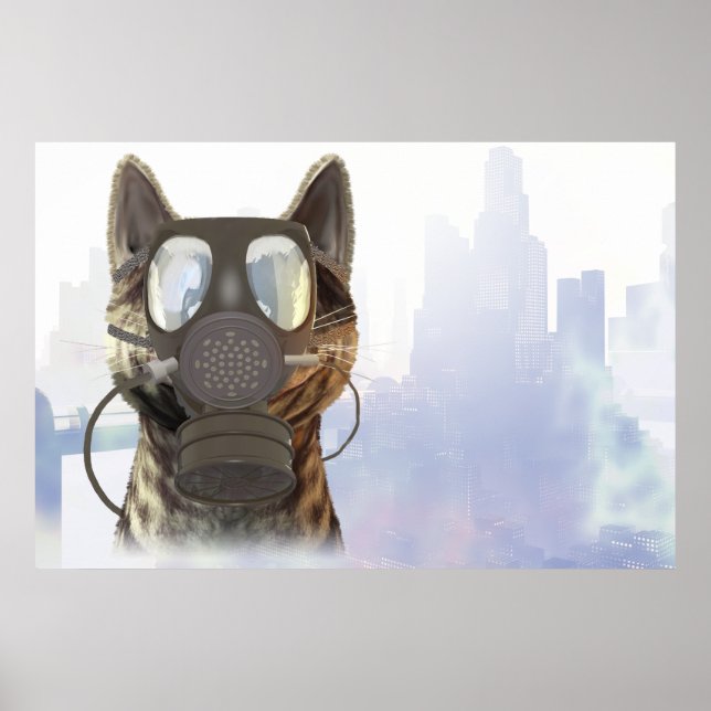 Gato com poster de ecologia de máscara de gás (Frente)