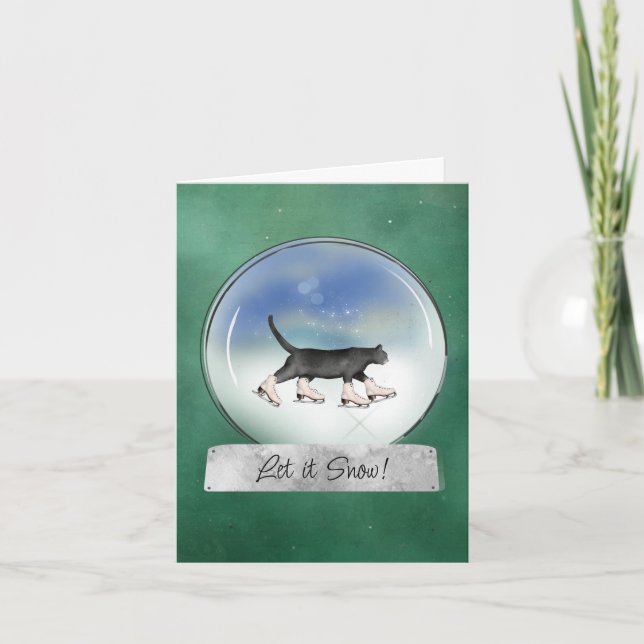Gato com Skates de gelo Cartão de Natal de Snowglo (Frente)