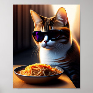 Gato Comendo Espaguete Poster