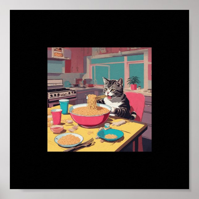 gato comendo macarrão-homem poster (Frente)