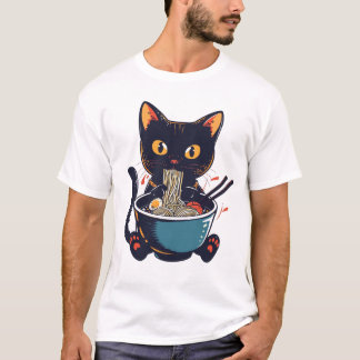 Gato Comendo Noodles Engraçado Camisa Sapo Irônico