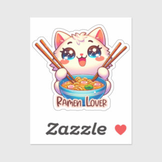 Gato Comendo Ramen, Cute Kawaii, adesivo de gato
