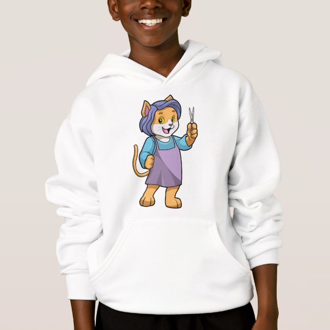 Gato como cabeleireiro com tesoura (Frente)