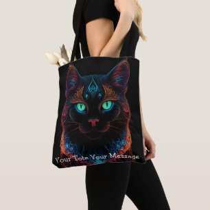 Gato Cosmic Guardian - Neon Galaxy Mandala Tote Ba