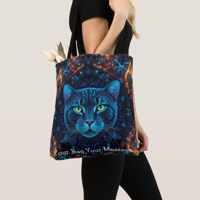 Gato Cosmic Guardian - Neon Galaxy Mandala Tote Ba (Close Up)