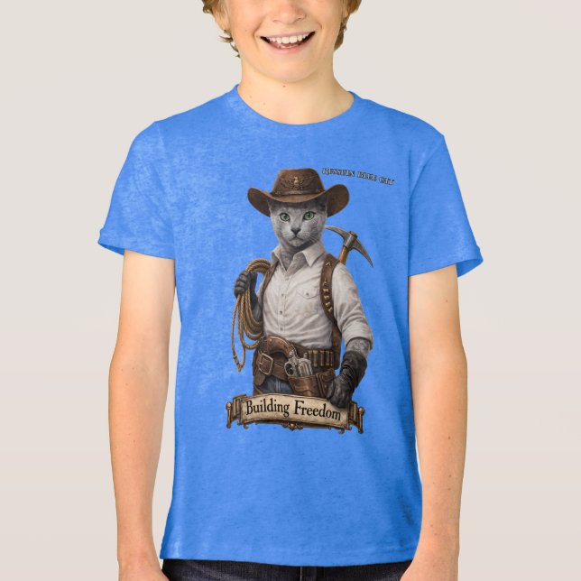 Gato Cowboy Russian Blue – Construindo Liberdade (Frente)