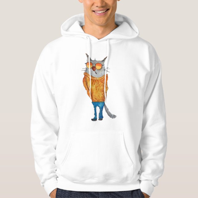 Gato Cujo Gato Veste Suéter De Laranja E Blu (Frente)