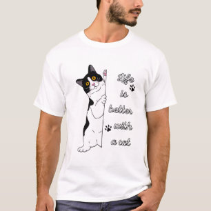 Gato Curioso Espiando – Camiseta de Desenho Engraç