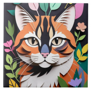 Gato da Floresta Caprichosa em Arte de Recorte de