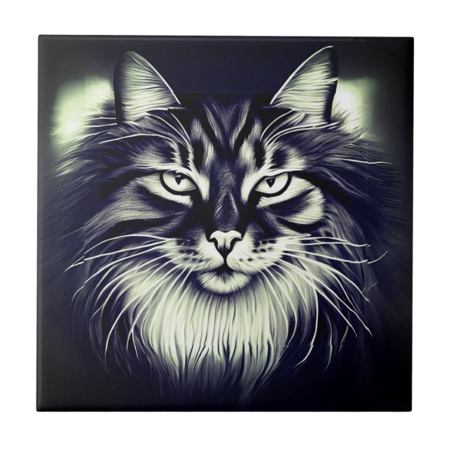 Gato da Floresta Norueguesa em Preto e Branco (Frente)