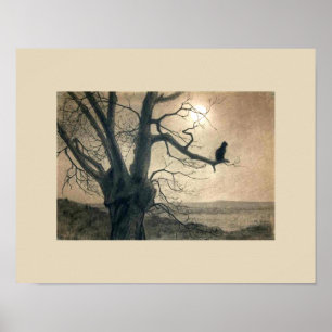 Gato da noite no poster da árvore