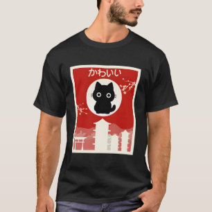 Gato de Animo Negro Japonês Camisa Kawaii Cat Wood