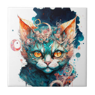 Gato de aquarela no estilo steampunk